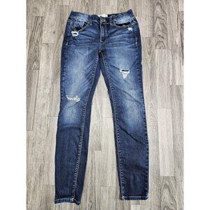 (3/$35) Mudd Jeans Women Juniors 7 Blue Low Rise Skinny Stretch Distressed Denim